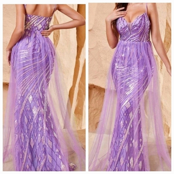 Purple Party Geometric, Backless, Contrast Sequined Cami, Mermaid Maxi - Picture 1 of 9